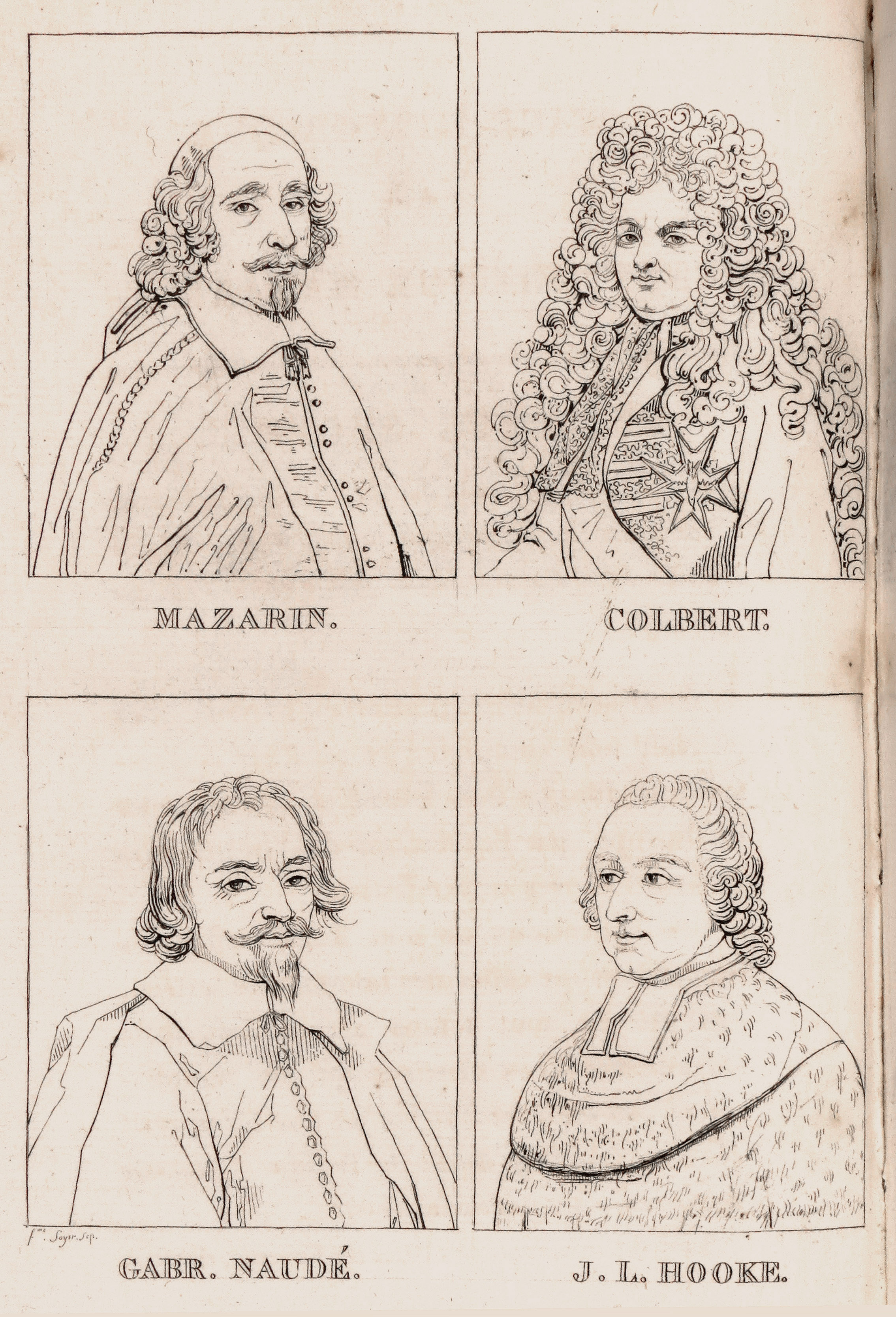 Planche illustrée des figures marquantes de la Bibliothèque Mazarine.